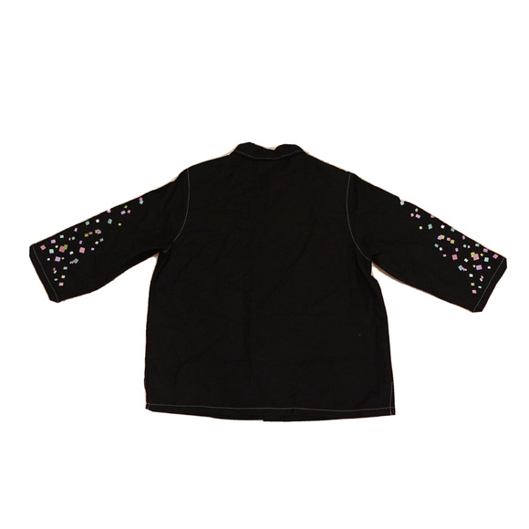 Bob Mackie Women's M Jacket Wearable Art Black Multicolor Squares Linen Blend - Picture 2 of 9